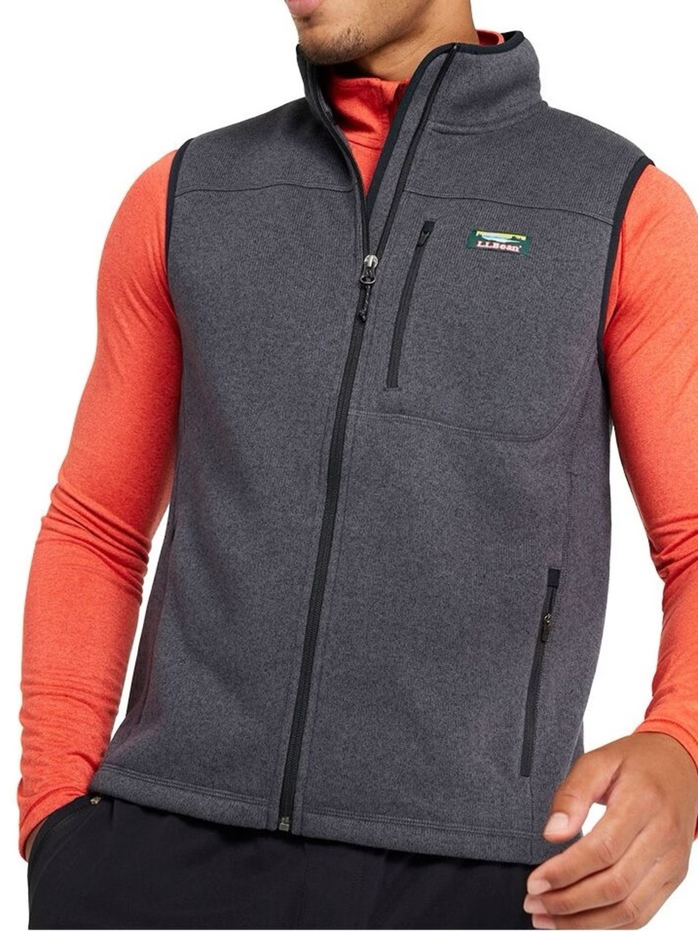 LL Bean Vest Mens XL Tall Slightly Fitted Full Zip Knit Mock Neck Sleeveless